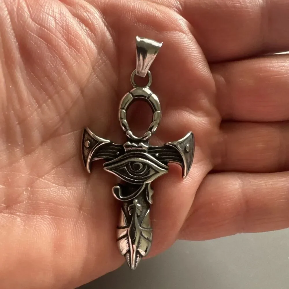 Silver Plated Stainless Steel Egyptian Ankh Cross Pendant 24” Box Chain Eye Gift